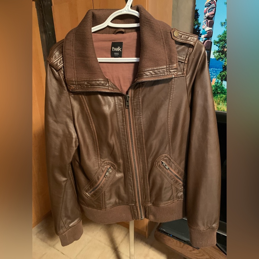 Twik Chocolate Leather-Look Jacket for Women